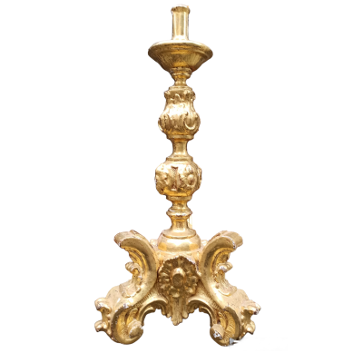 Świecznik barokowy, drewno rzeźbione i złocone, XVIII w.